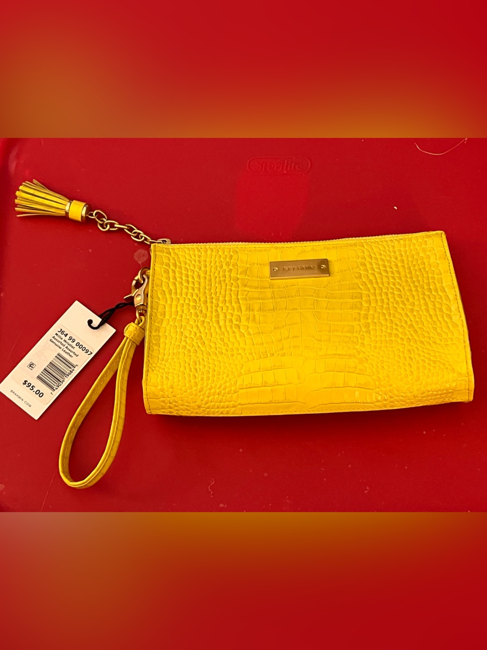 Lime green Brahmin Wristlet Clutch with Tassel